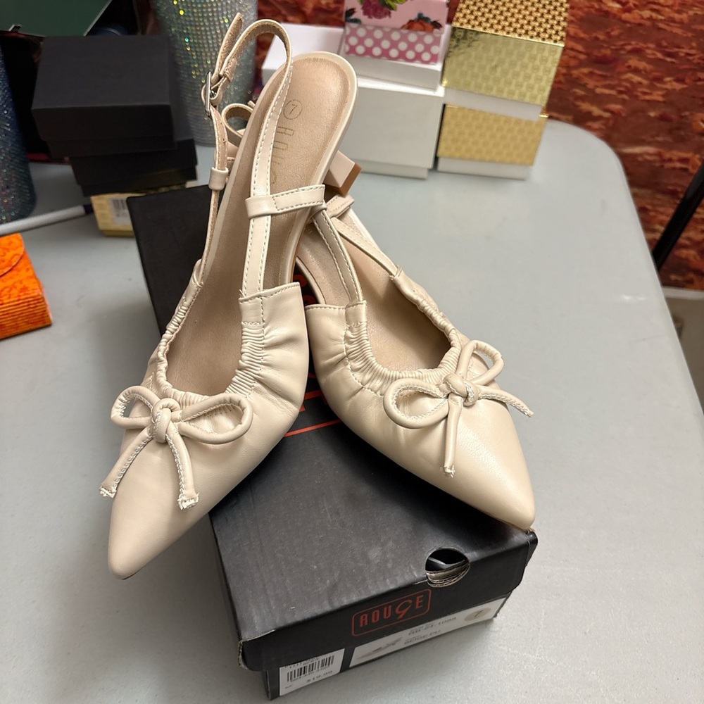 Rouge Helium Cream Slingback Heels